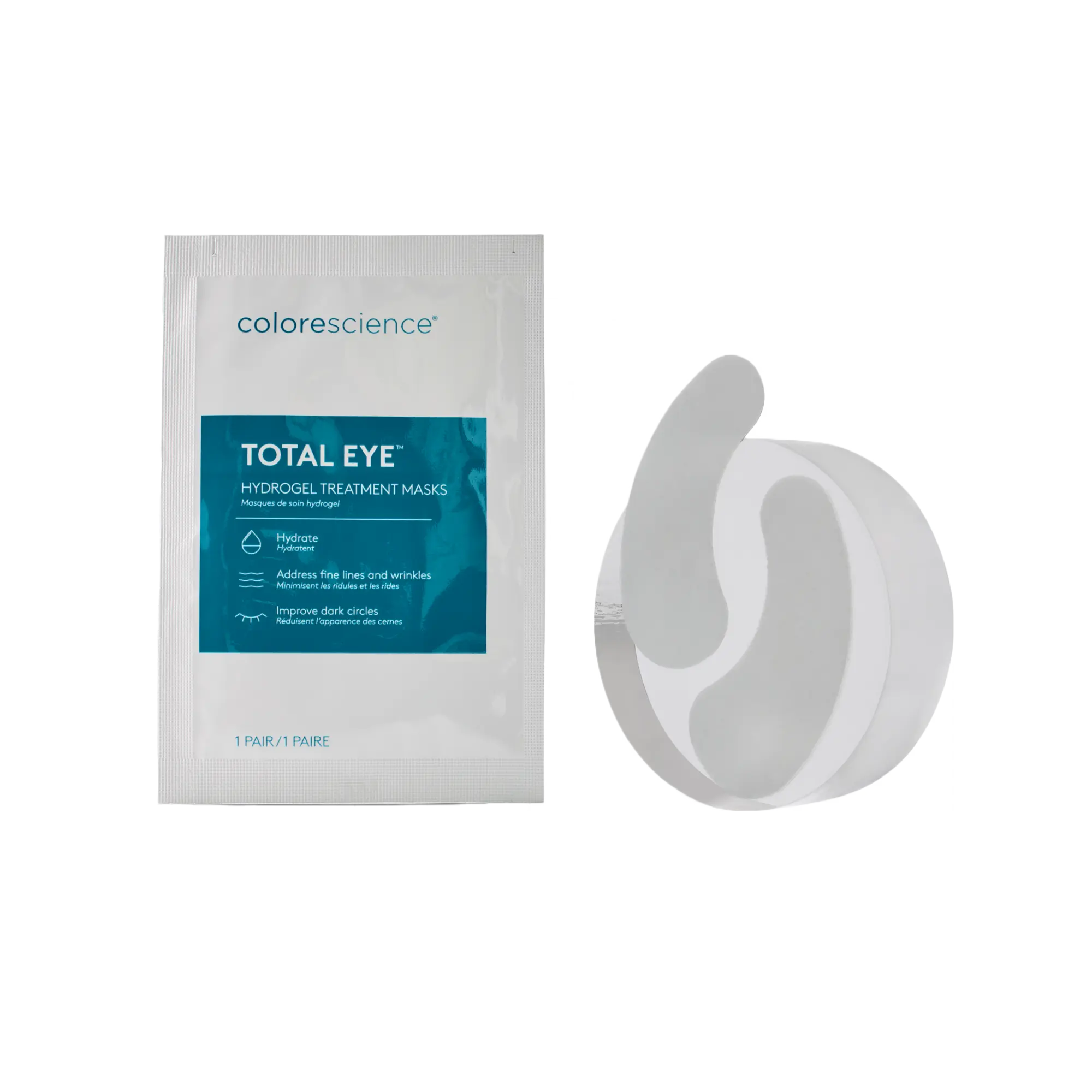 total eye hydrogel masks in packaging and one paid of mask outside of packaging || hide